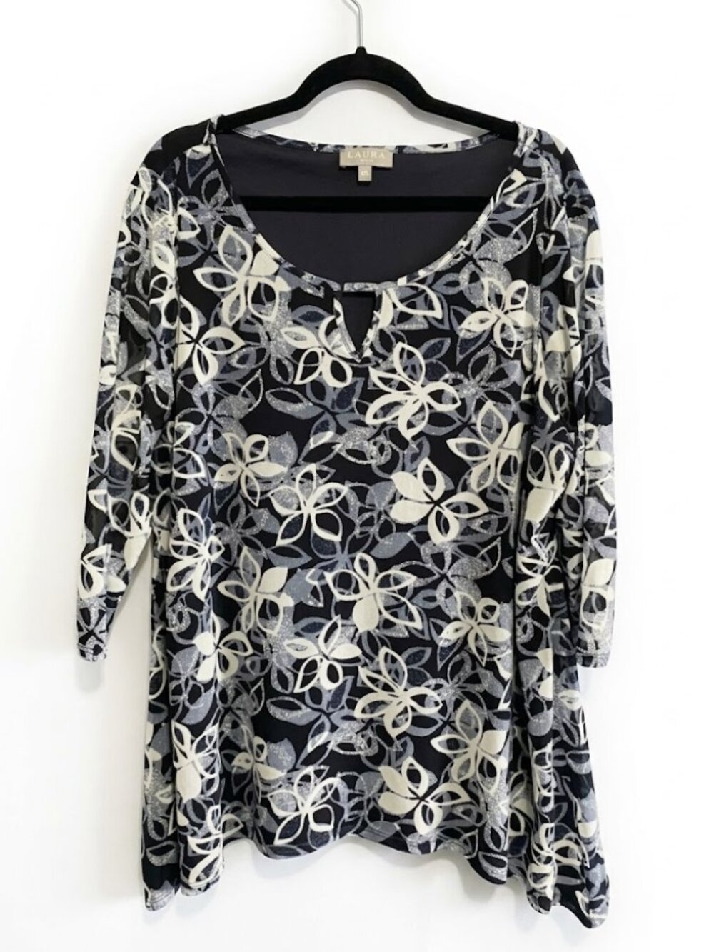 Laura Plus Navy and Ivory Floral Lined Tunic - Size 2X